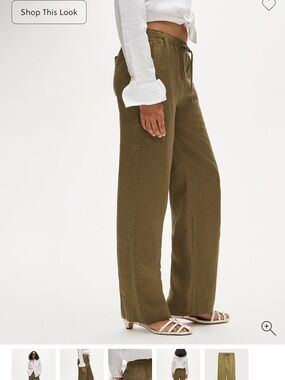 Relaxed Wide-Leg Linen Blend Pants - Olive